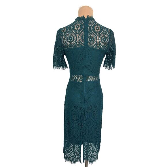 Lulus Lace Midi Dress XS – Teal Green, Short Sleeve, Wedding Guest - Picture 2 of 4